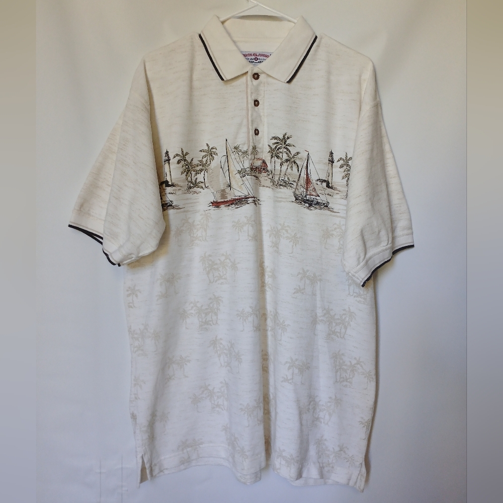 Boca Classics Vintage Mens Polo Short Sleeve Shirt Size L Color Cream Tan